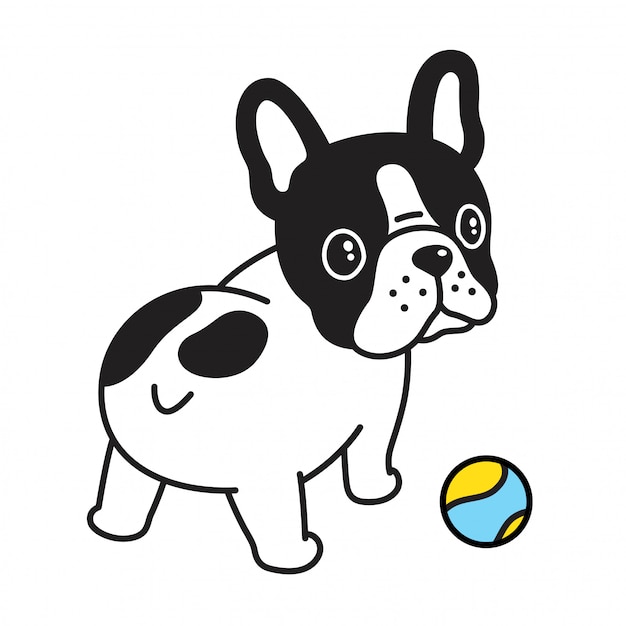 Bulldogge mit tennisball-cartoon