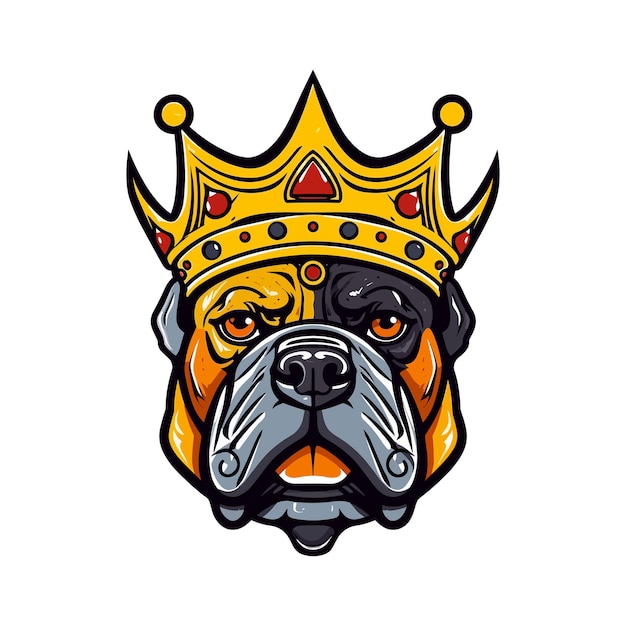 Bulldoggenkopf trägt eine handgezeichnete Logo-Designillustration mit Krone