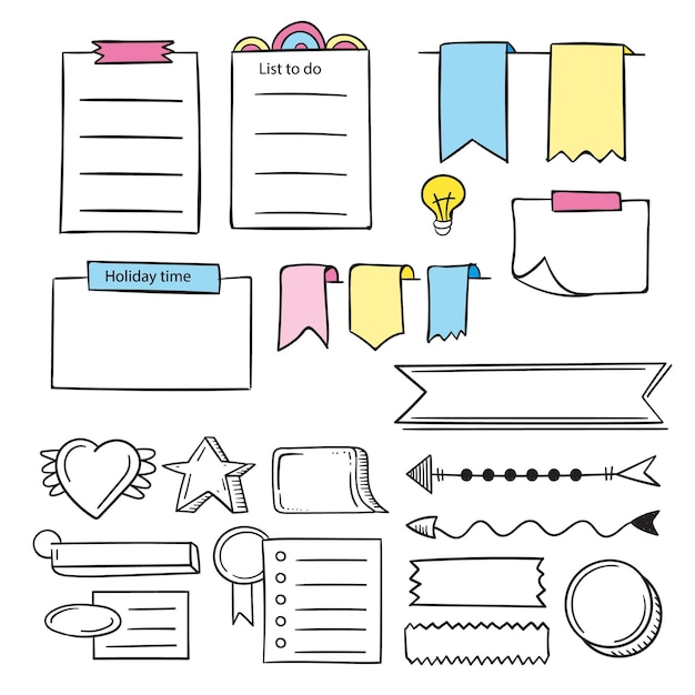 Bullet-Journal-Handgezeichnetes Element-Set-Aufkleber-Planer-Etikett-Doodle-Skizze-Schreibstil-Bullet