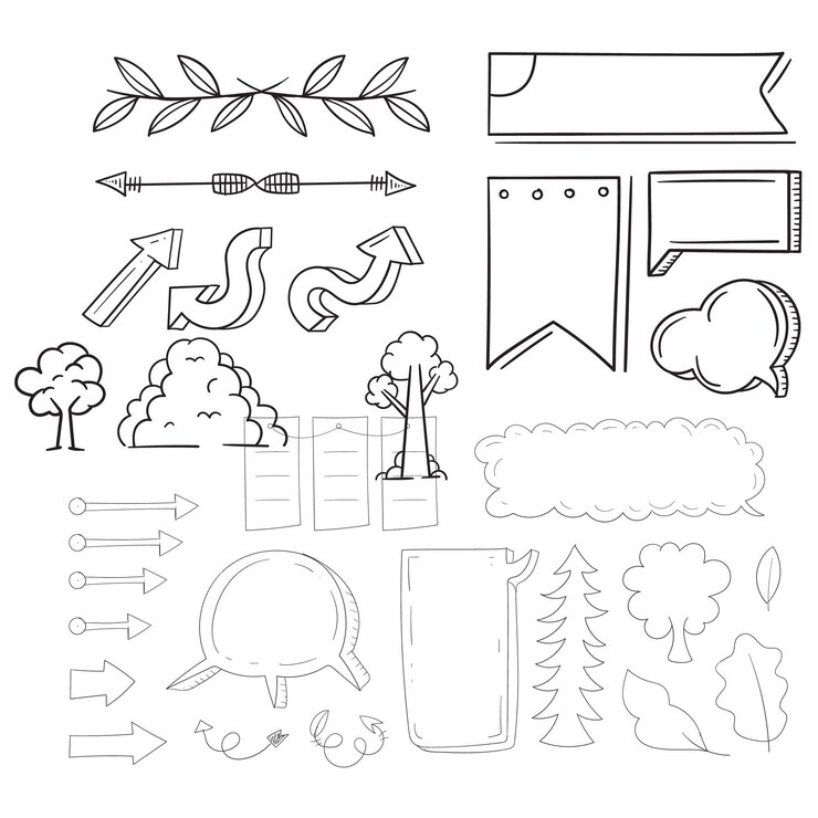Vektor bullet-journal-handgezeichnetes element-set-aufkleber-planer-etikett-doodle-skizze-schreibstil-bullet
