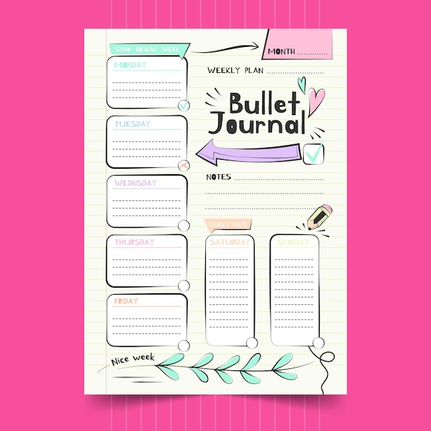 Bullet journal planer vorlage großen pfeil