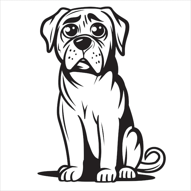 Bullmastiff Dog ist eine sitzende Vektorillustration in Schwarz-Weiß