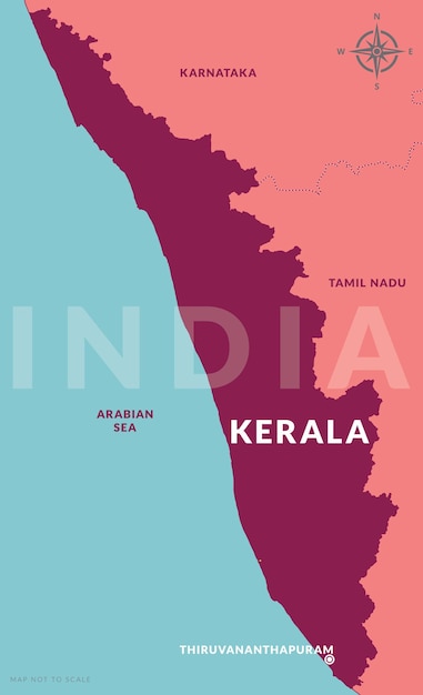 Bundesstaat kerala indien mit der hauptstadt thiruvanathapuram handgezeichnete karte