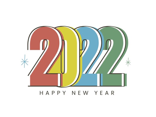 Bunte 2022 guten Rutsch ins Neue Jahr-Schriftart auf weißem Hintergrund.