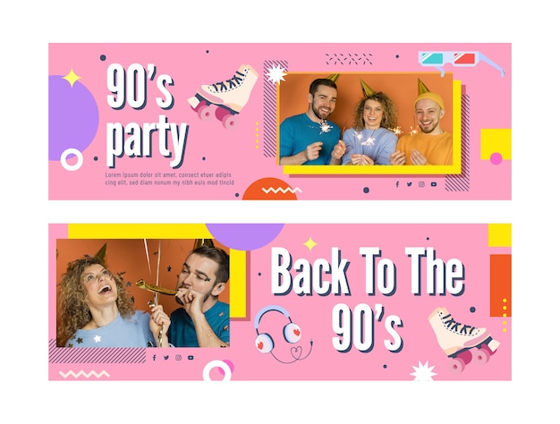 Bunte 90er-Party-Vorlage im flachen Design