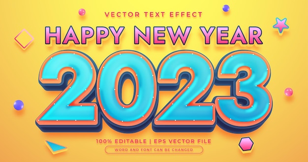 Vektor bunte bearbeitbare texteffektvorlage des neuen jahres 2023