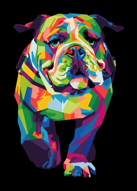 Bunte Bulldogge mit coolem, isoliertem Pop-Art-Hintergrund im WPAP-Stil