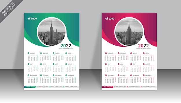 Bunte business eine seite wandkalender 2022 designvorlage