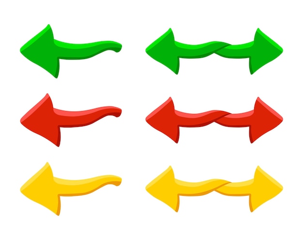 Bunte Cartoon Pfeil Symbol Zeichen rot grün gelb flach 3d Geschäft Infografik Symbol Design Element Richtung Navigation isoliert Vektor Set Grafik Web-Zeiger Cursor