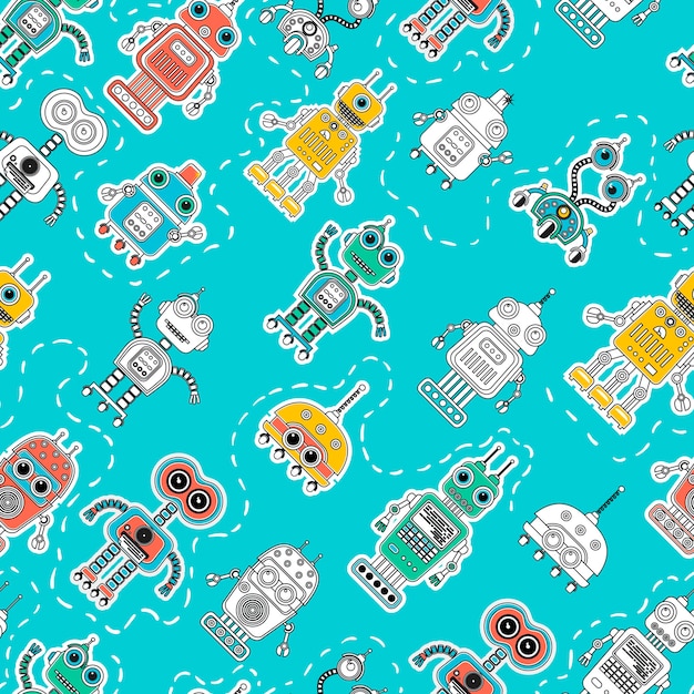 Bunte Cartoon-Roboter nahtlose Hintergrund Vektor nahtlose Muster Erstaunliche künstlerische Tapete