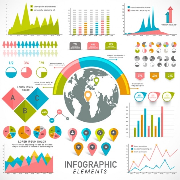 Bunte Diagramme in flaches Design für Infografiken