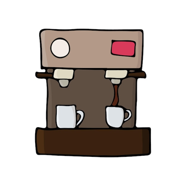 Bunte doodle-illustration für kaffeemaschine maschine buntes symbol für kaffeemaschine in vektor