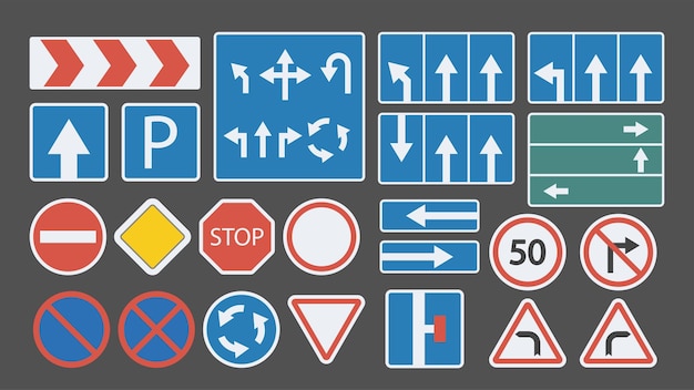 Bunte flache Design-Verkehrsschilder großes Set