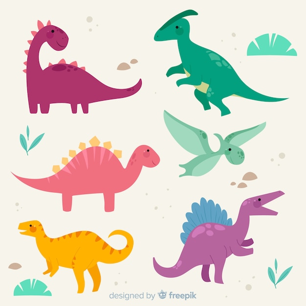 Bunte flache Dinosauriersammlung
