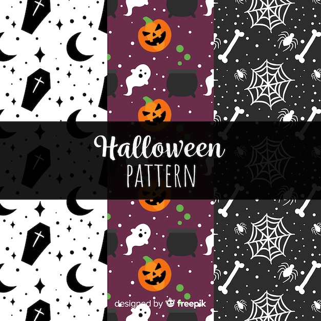 Bunte halloween-mustersammlung mit flachem design