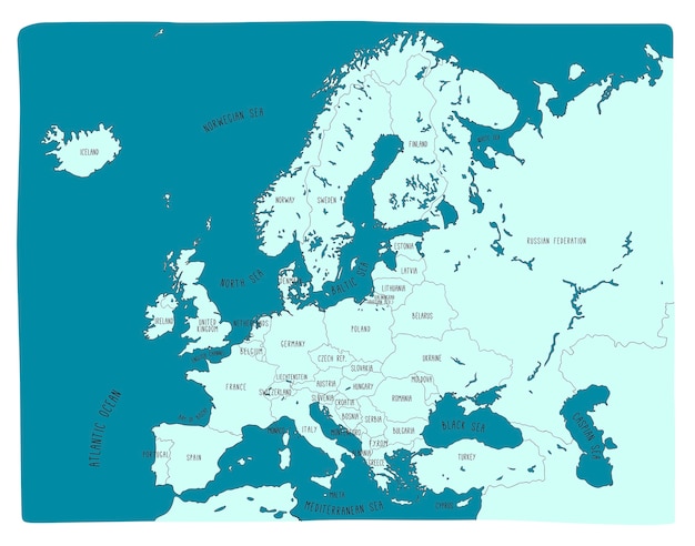 Bunte Hand gezeichnete Vektorkarte von Europa