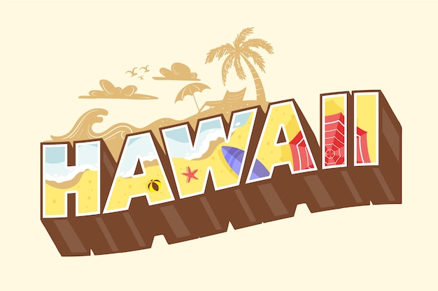 Vektor bunte hawaii-stadtbeschriftung