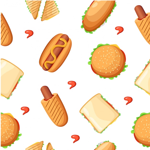 Bunte ikonensammlung des fast-food-restaurantmenüs mit hotdog-pizza-hähnchenkeulen-ketchup und milchshake-illustrations-website-seite und mobilem app-element.