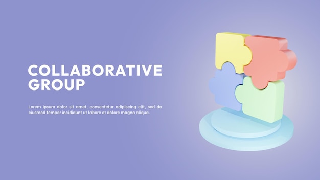 Bunte kollaborative Gruppenrätsel 3D-Illustrationsinhaltsvorlagen