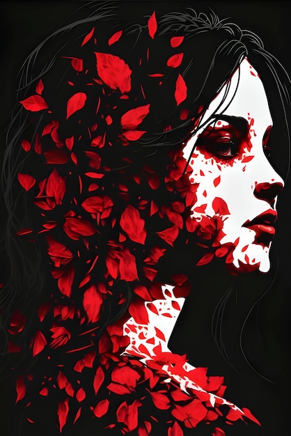 Bunte Komposition einer Blumenfrau auf schwarzem Hintergrund