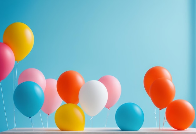 Bunte luftballons auf blauem hintergrund partyfeierung bunte luftblasen auf blauen hintergrund p