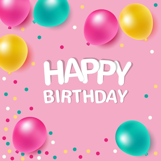 Bunte Luftballons mit Botschaft auf rosa Hintergrund zum Geburtstag