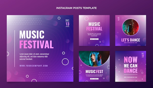 Bunte Musikfestival-Instagram-Beiträge mit Farbverlauf