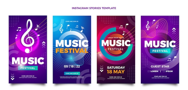 Bunte Musikfestival-Instagram-Geschichten mit Farbverlauf