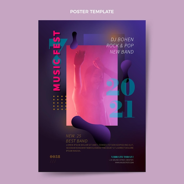 Bunte Musikfestivalplakatschablone mit Farbverlauf
