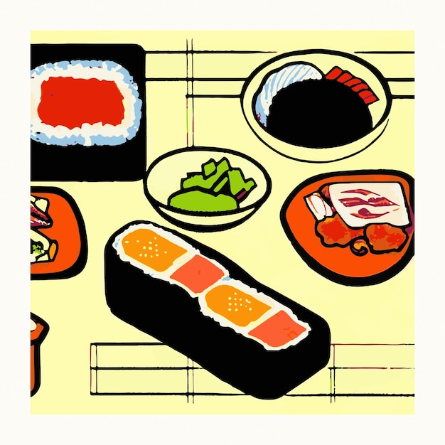 Bunte nette japanische lebensmittelillustration sushi-japan-lebensmittel-kunst