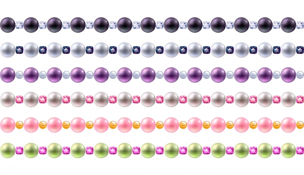 Bunte perlen- und edelsteinränder gesetzt. nahtlose horizontale ränder für.
