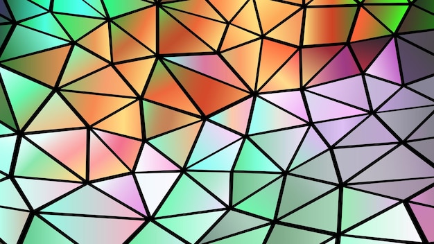 Vektor bunte polygone des abstrakten bunten mosaikhintergrundes auf schwarzem trangle formt buntglas