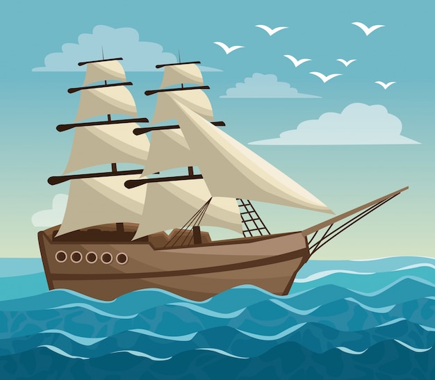 Bunte Poster Himmel Ozean Landschaft und Segelboot