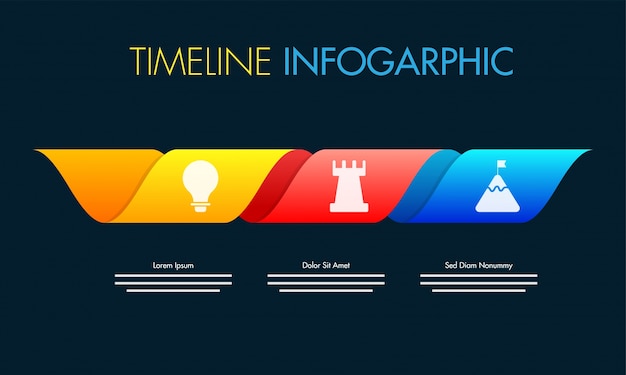 Bunte roadmap-timeline infografik-layout mit 3 stufen.