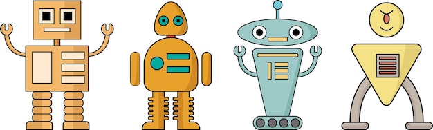 Bunte roboter flache ikone freundlicher androider zukünftiger cartoon