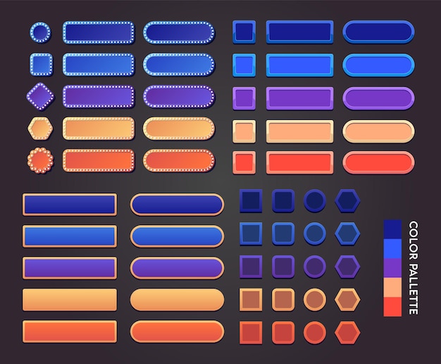 Vektor bunte schaltflächensammlung für spiele und apps, lebendige farben.