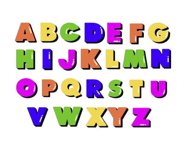 Bunte Schriftart im Cartoon-Stil von A bis Z. Vektoralphabet. Handgezeichnete Buchstaben