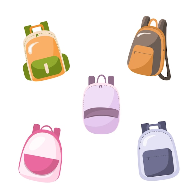 Bunte schulrucksack-illustrationssammlung in der flachen illustration