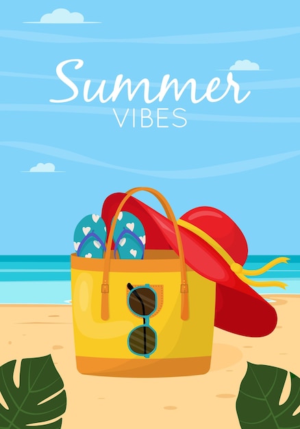 Bunte sommertasche für damen mit strandzubehör sommerliche designelemente
