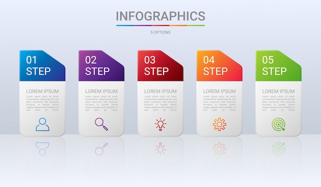 Bunte timeline-infografik-vorlage mit 5 schritten auf grauem hintergrund, illustration
