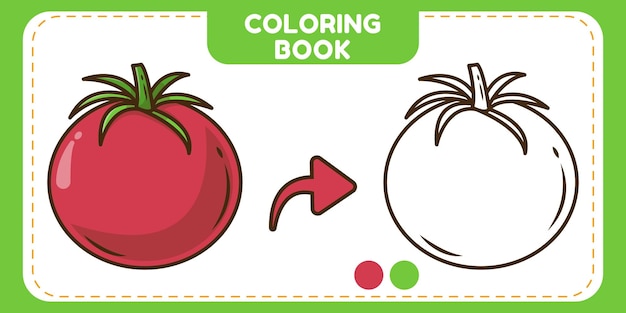 Bunte und schwarz-weiße tomate handgezeichnetes cartoon-doodle-malbuch für kinder