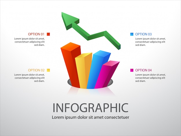 Bunte wachstumskarte infografik mit 4 optionen oder schritten und platz für text