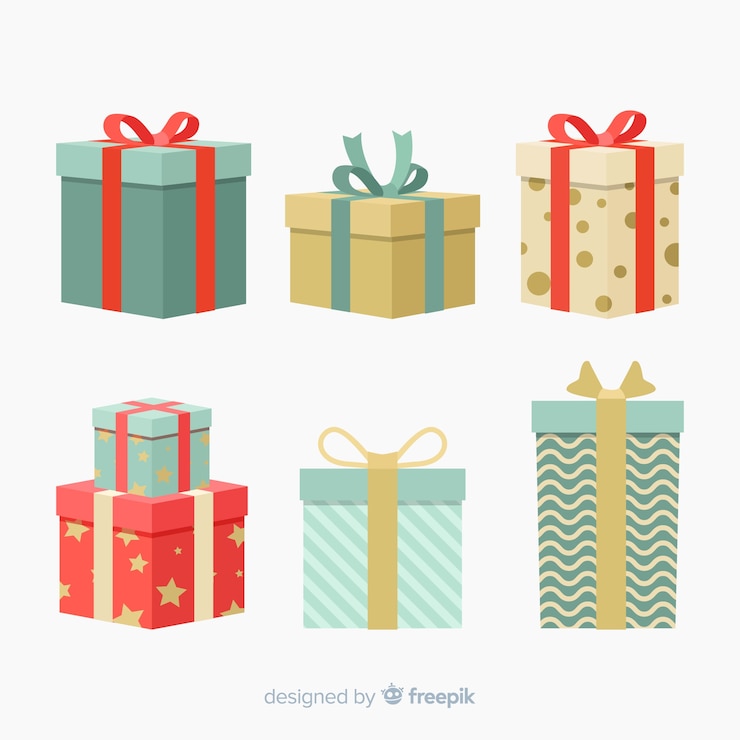 Vektor bunte weihnachtsgeschenksammlung mit flachem design