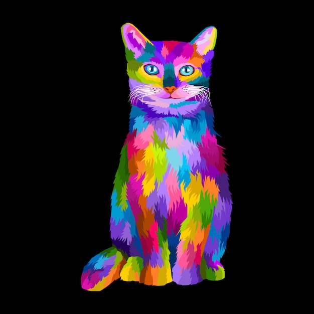 Bunter cat pop art porträt porträt premium vektor