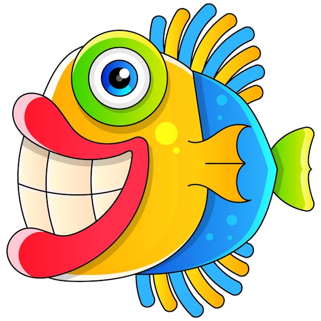 Bunter Fisch mit großer Lächelnkarikaturartillustration