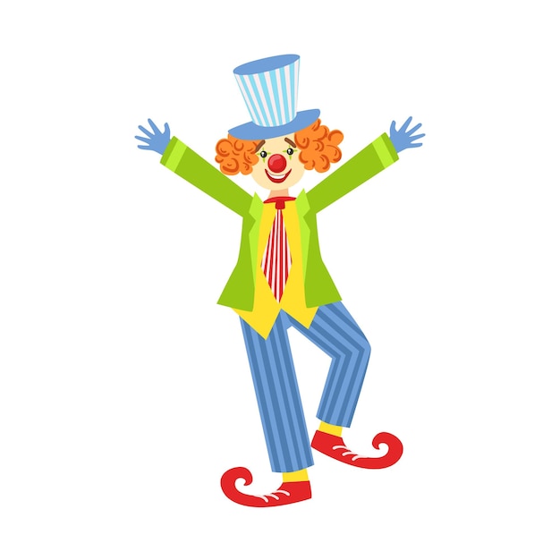 Bunter freundlicher Clown mit gewellten Schuhen im klassischen Outfit