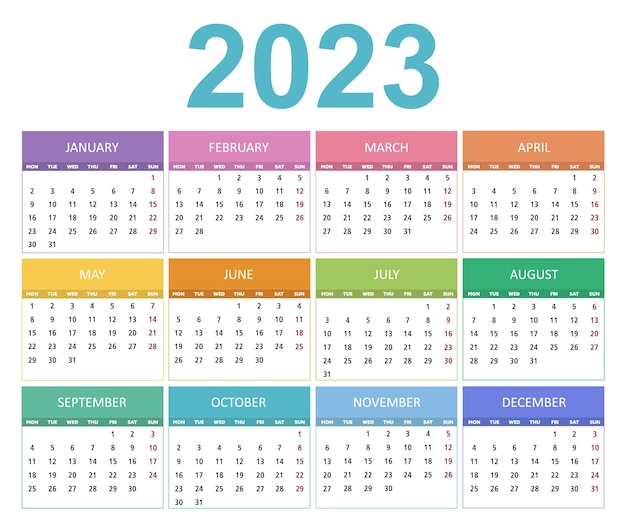 Bunter kalender für das jahr 2023.