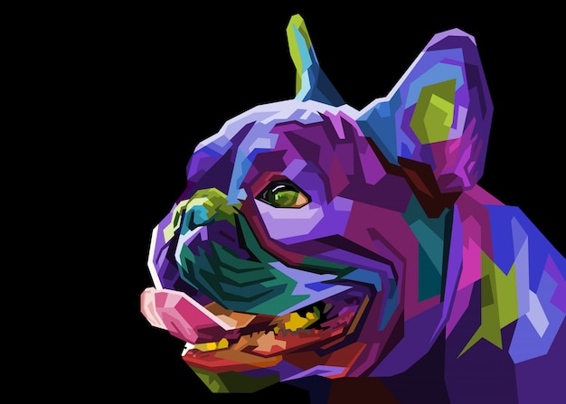 Vektor bunter mops-kopfhund auf geometrischem pop-art-stil