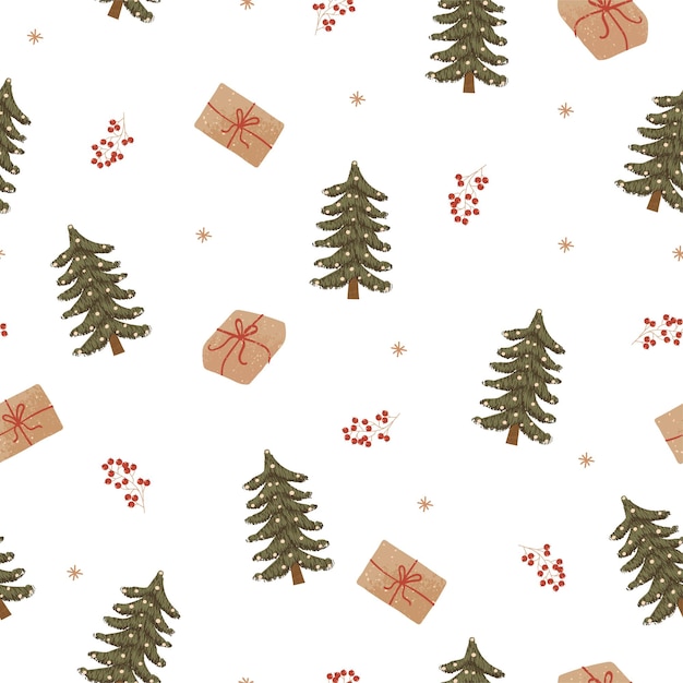 Bunter nahtloser Hintergrund mit bunten Illustrationen von Weihnachtsartikeln