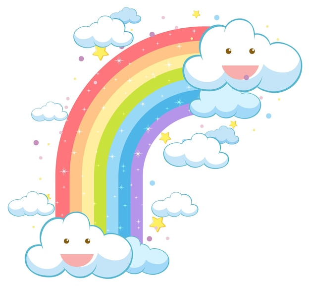 Vektor bunter pastellregenbogen mit wolken